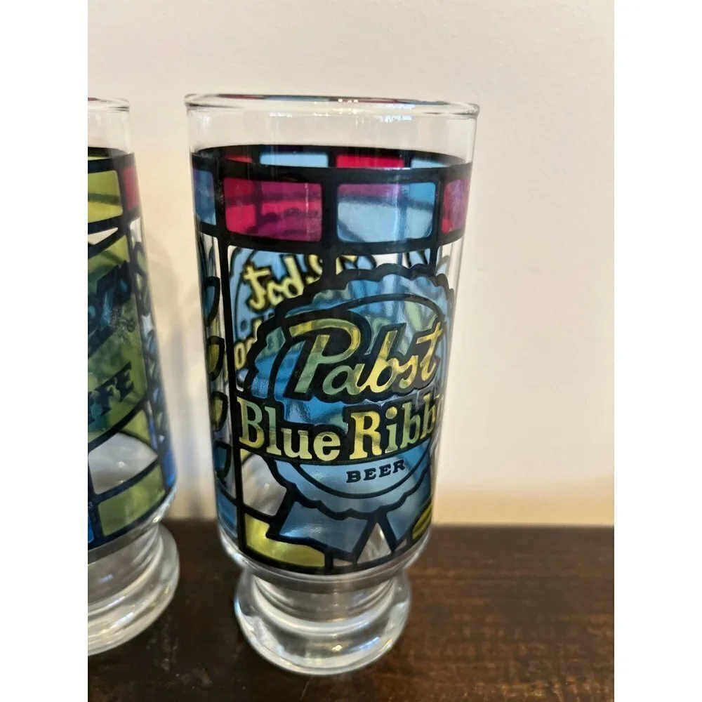 Set of 6 Anchor Hocking Beer Glass Circa 1970 Tumblers Stain Glass 6.5